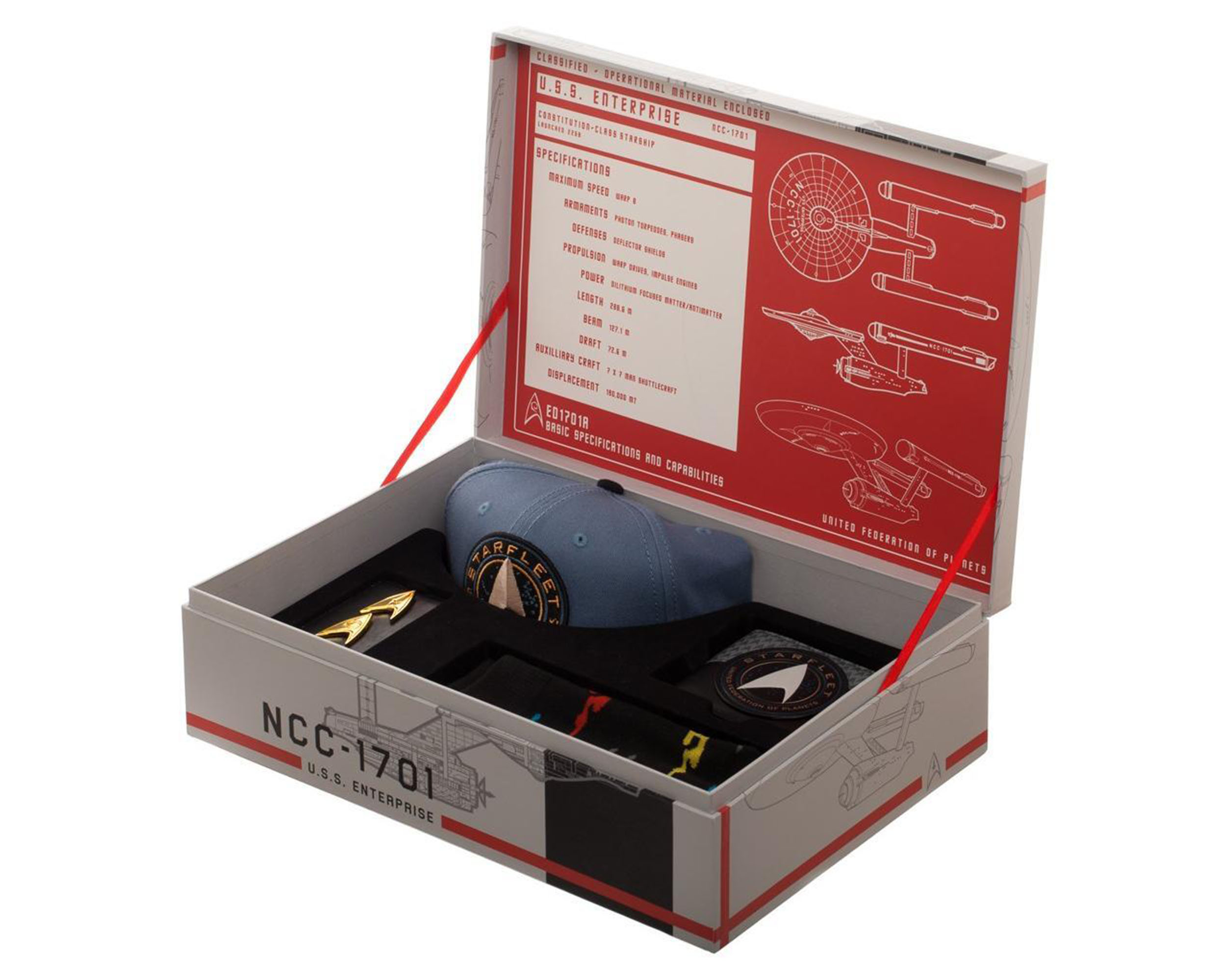 Star Trek Gift Set Socks, Badges, Wallet, Blue/Black Snapback - Bioworld caps | Hatstore.co.uk