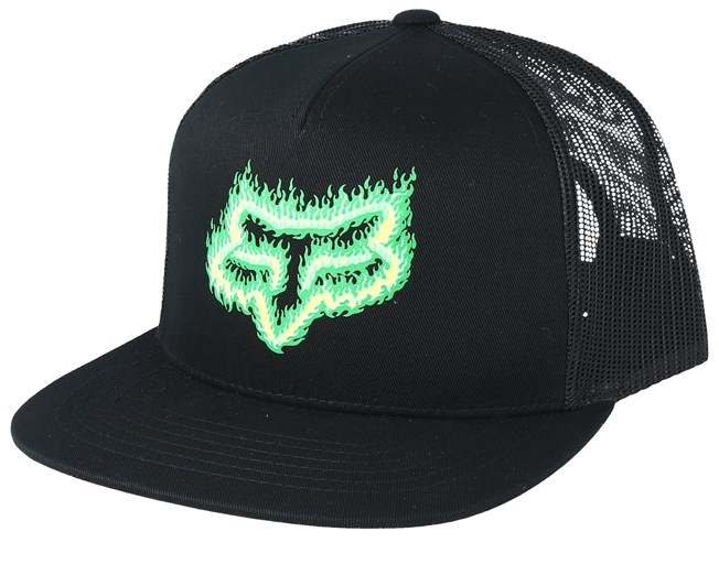 Youth Flame Head Snapback Hat Black//Green