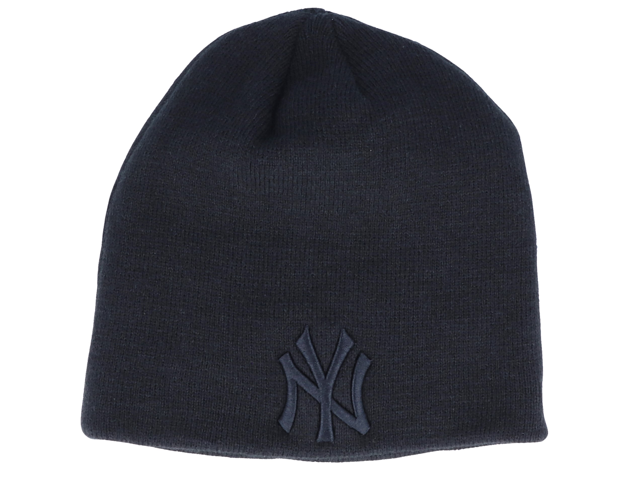 New York Yankees Dark Base Skull Black/Black Traditional Beanie New