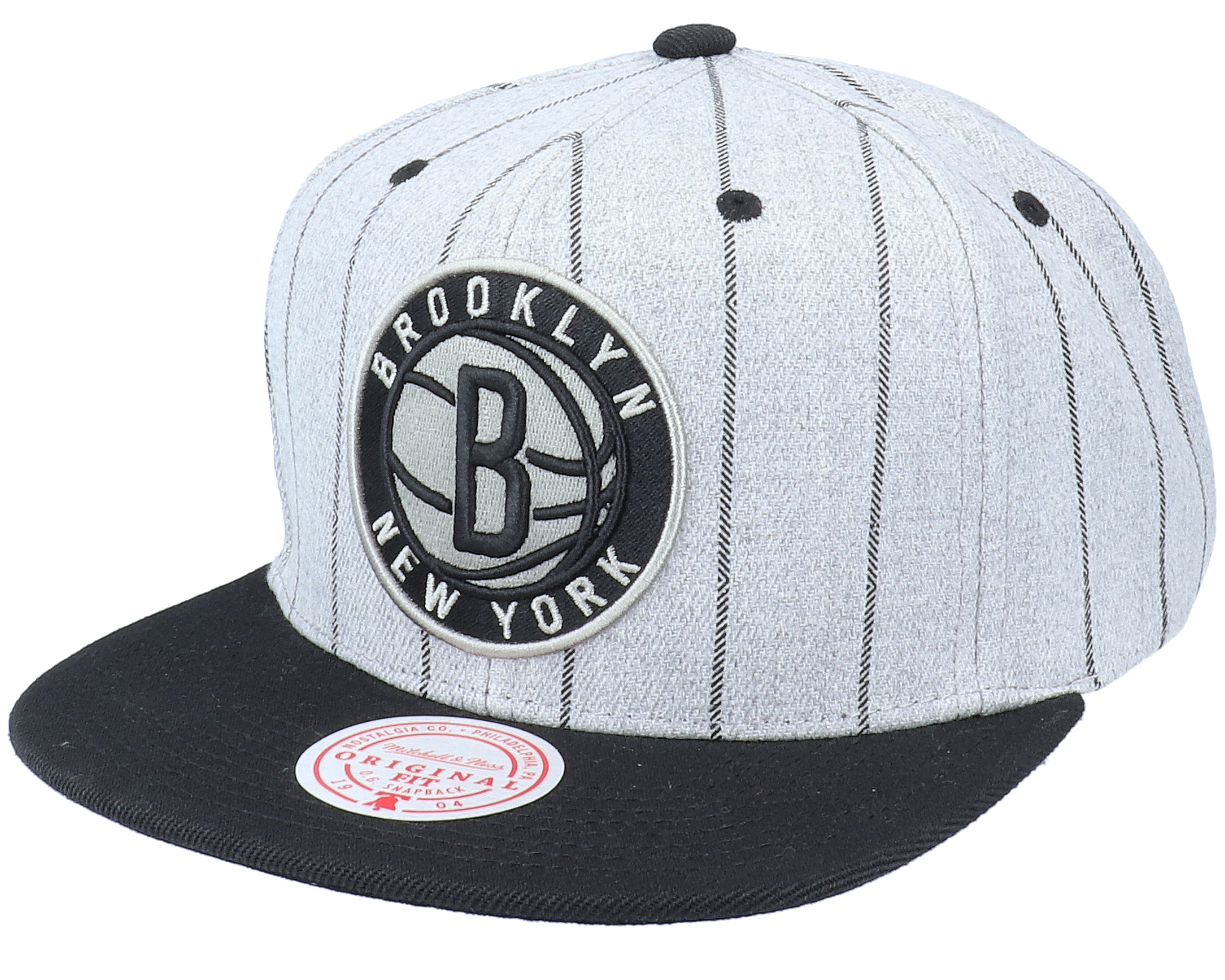 Brooklyn Nets Grey Pin Pop Heather Grey Snapback Mitchell & Ness caps