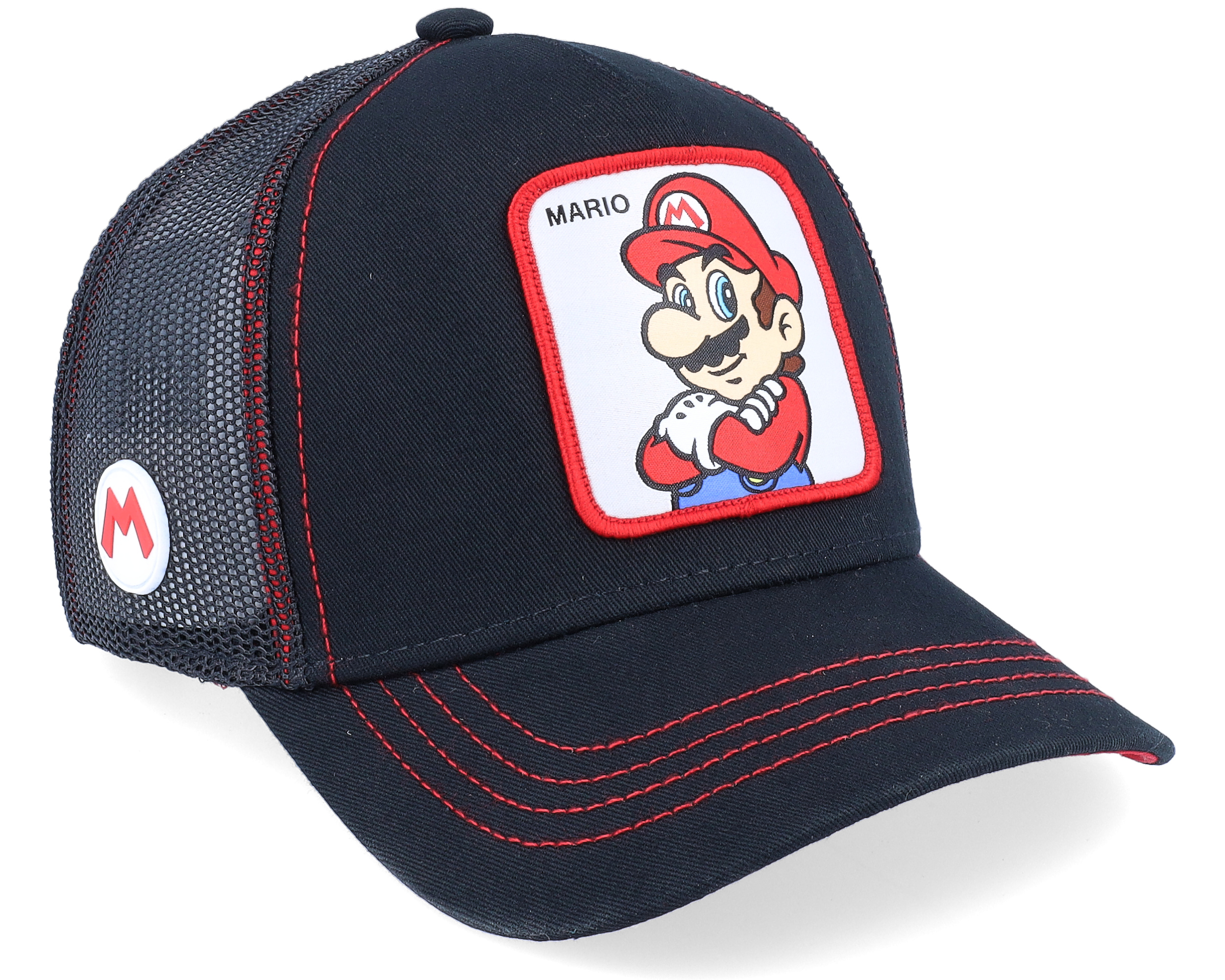 Super Mario Bros Mario 2 Black Trucker - Capslab caps - Hatstoreworld.com