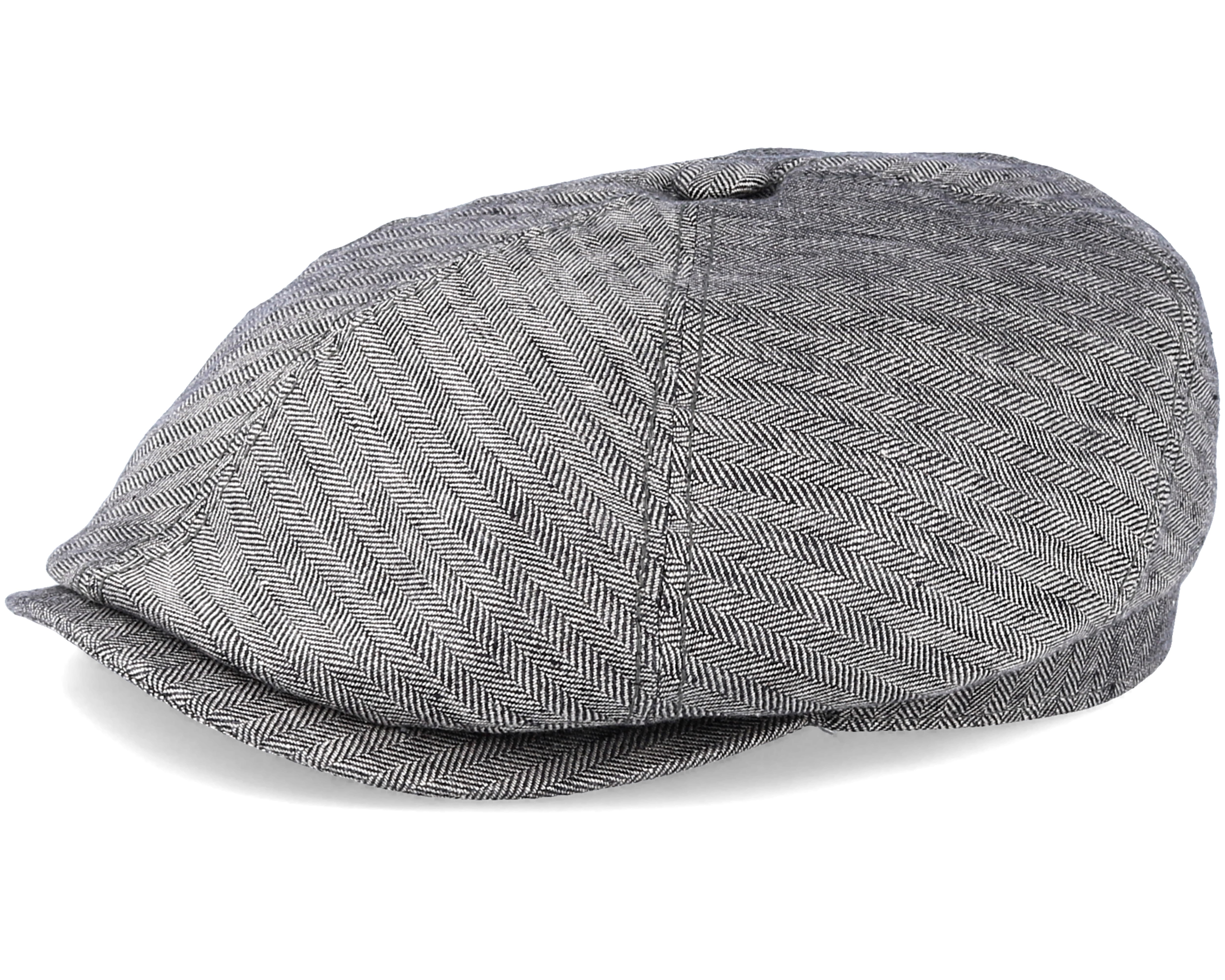 6Panel Linen Fischgrat Grey Flat Cap Stetson caps Hatstore.co.uk