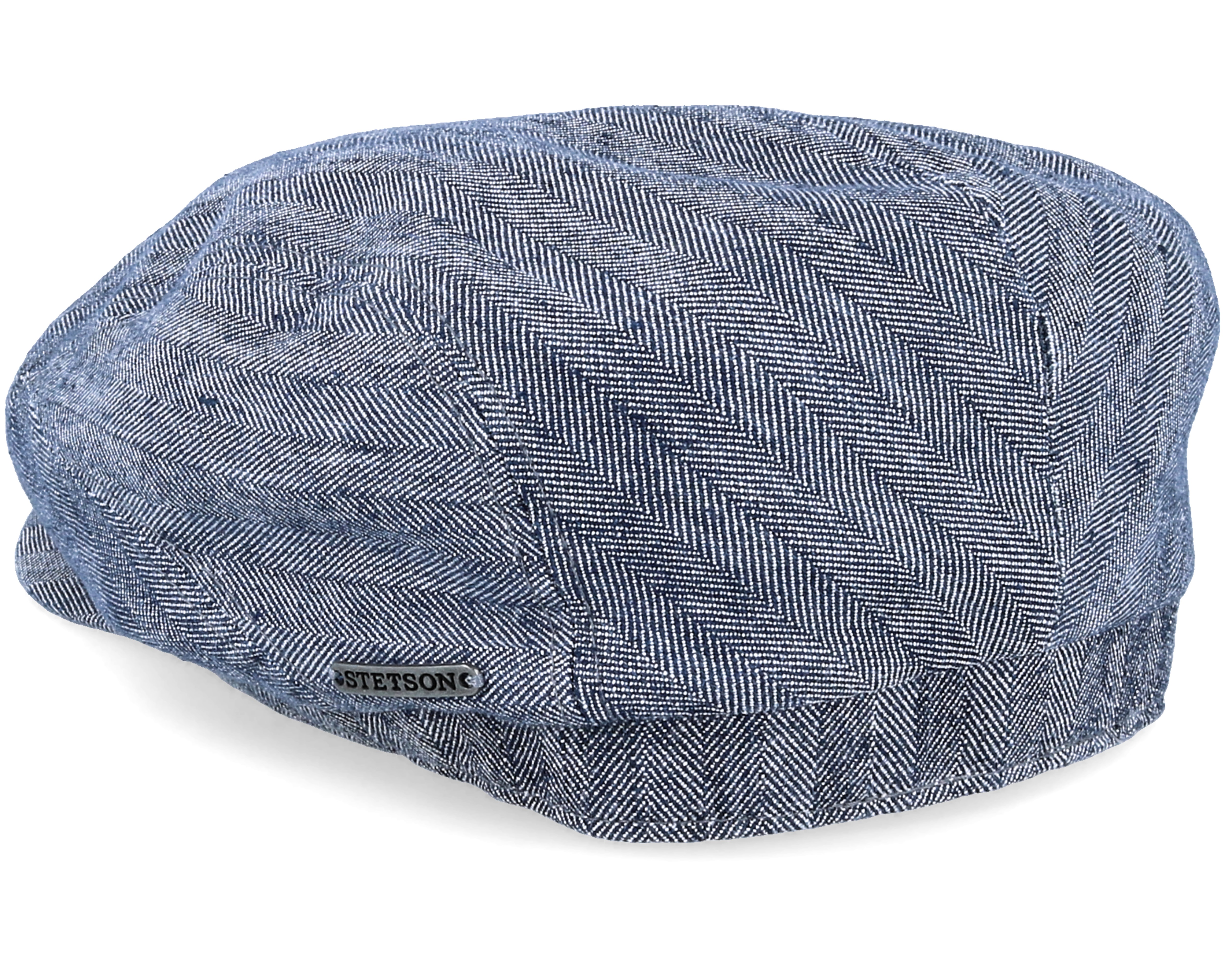 Driver Cap Cotton/Linen Fischgrat Navy Flat Cap Stetson caps