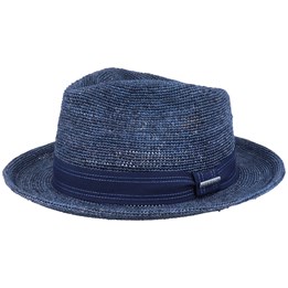 Fedora Raffia Crochet Navy Straw Hat 