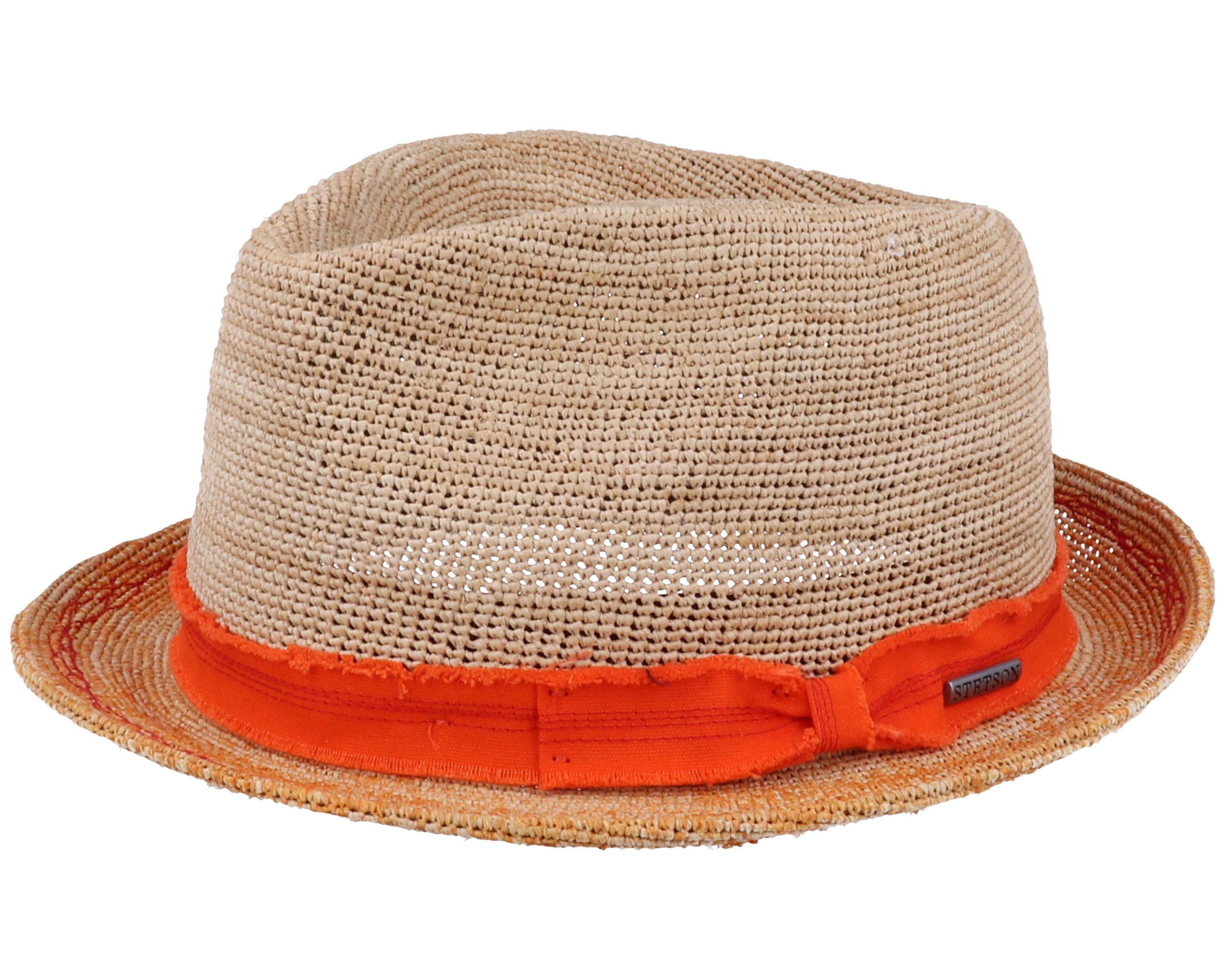 Trilby Crochet Natural/Orange Straw Hat Stetson hats