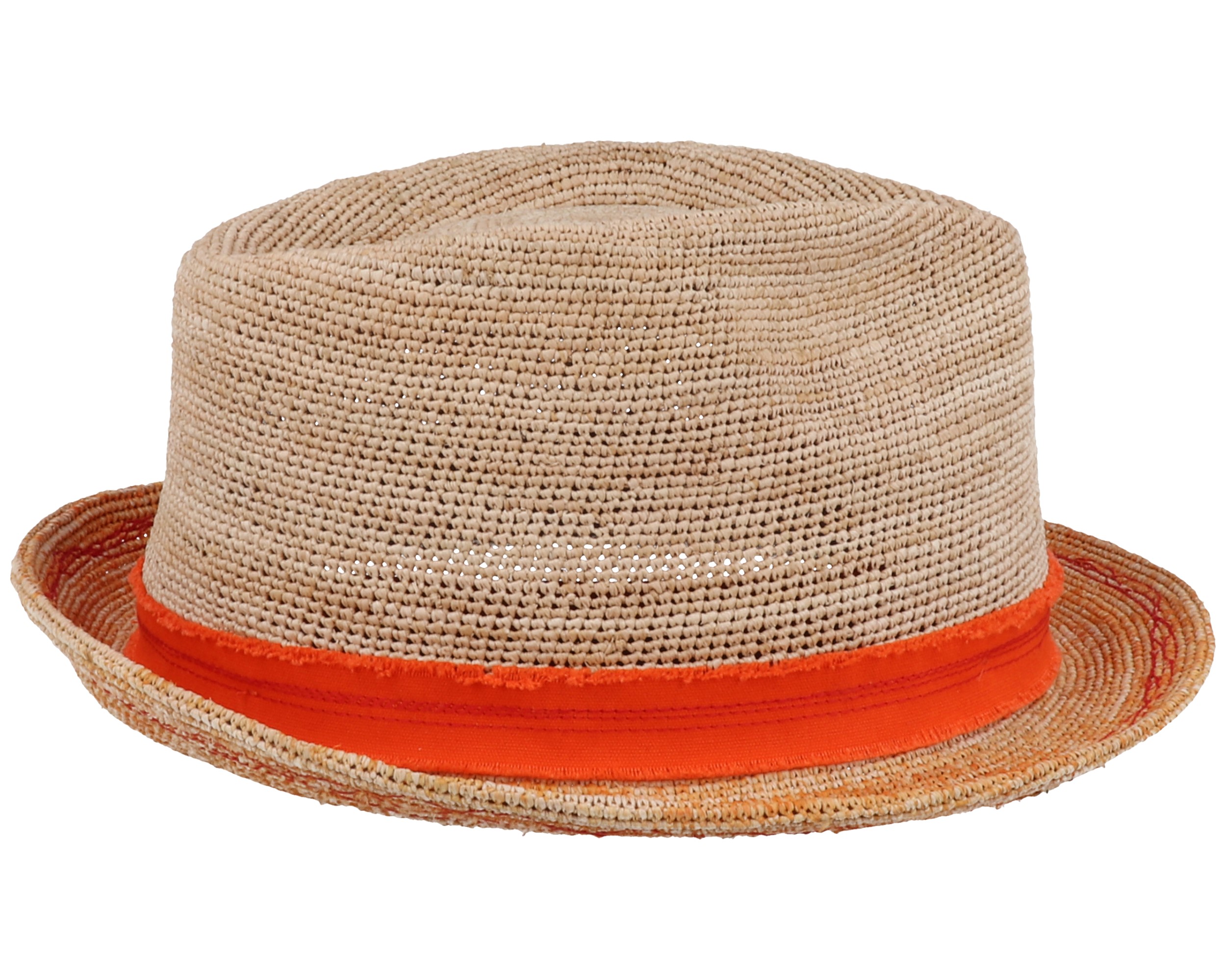 Trilby Crochet Natural/Orange Straw Hat Stetson hats