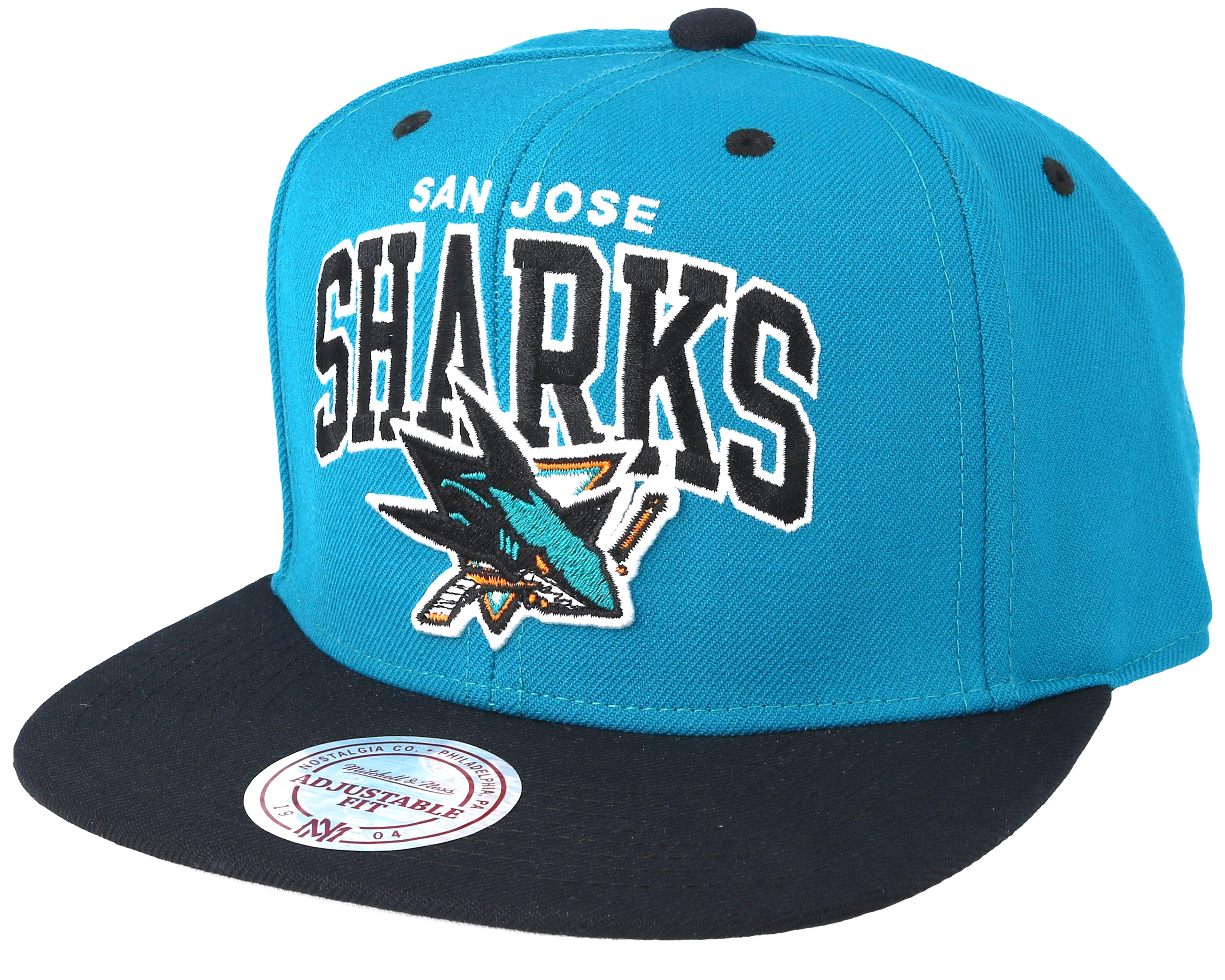 San Jose Sharks Team Logo Flexfit 110 Teal Adjustable Mitchell & Ness
