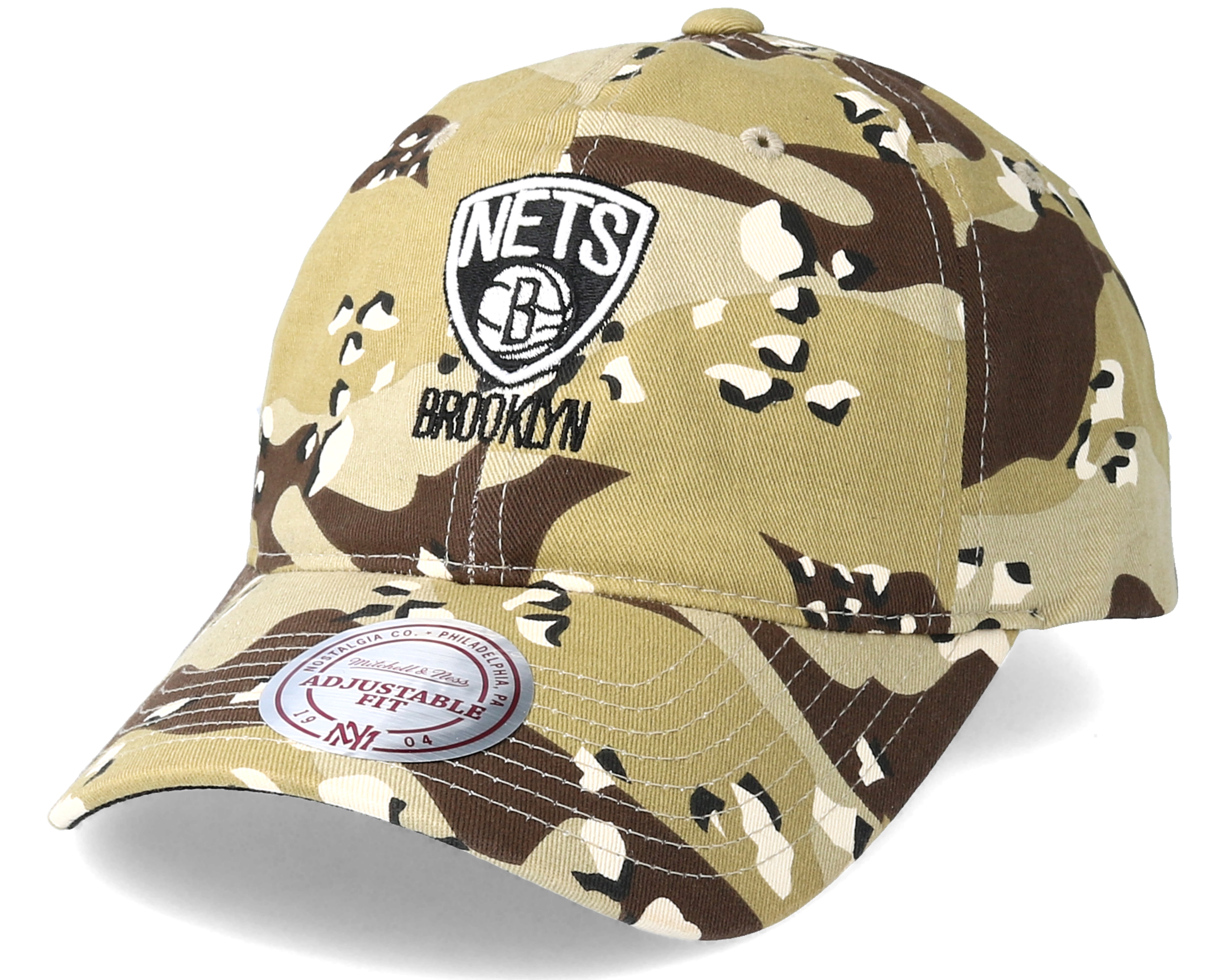 Brooklyn Nets Dad Hat Desert Camo Adjustable Mitchell & Ness caps