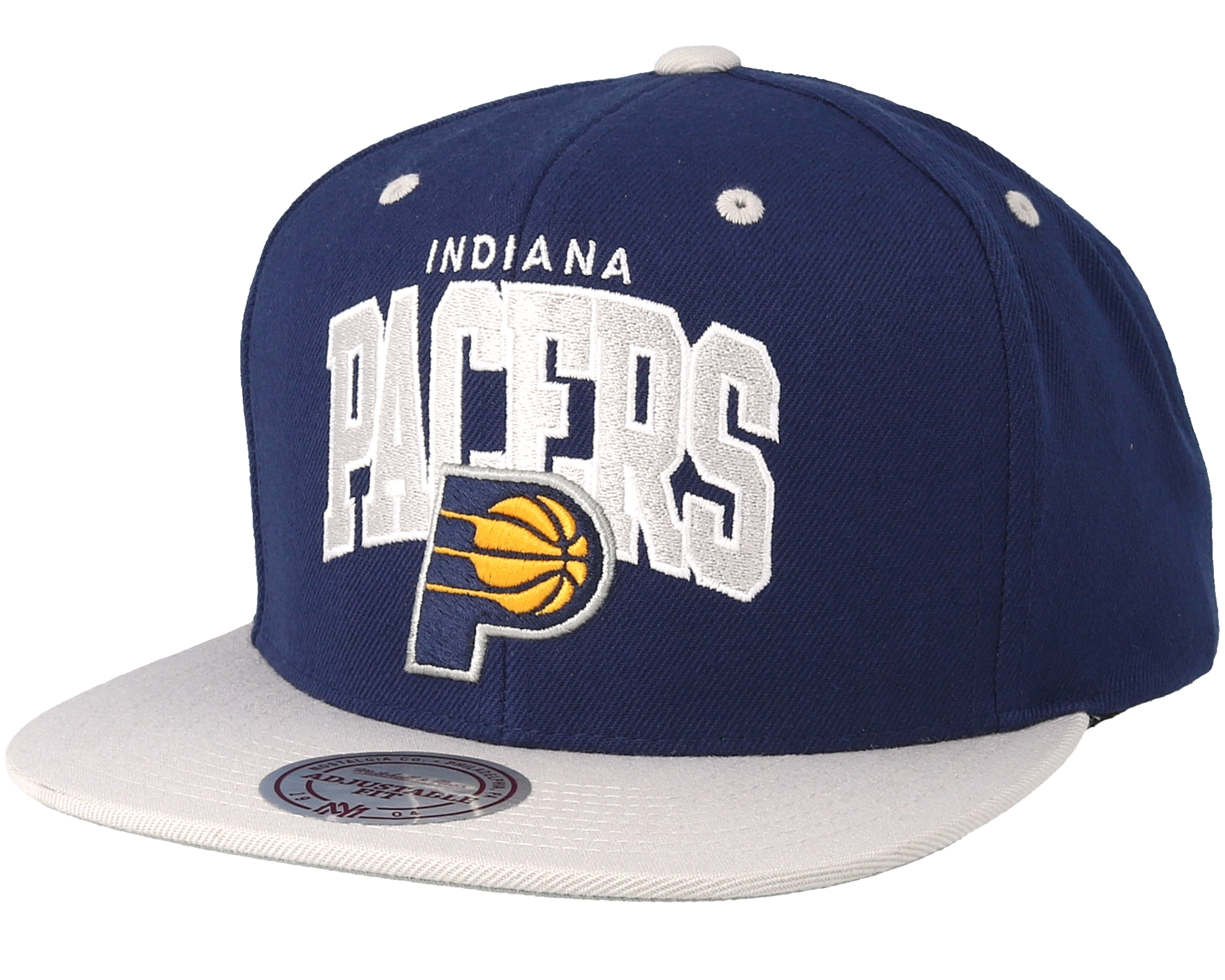 Indiana pacers team arch navy grey snapback mitchell ness caps