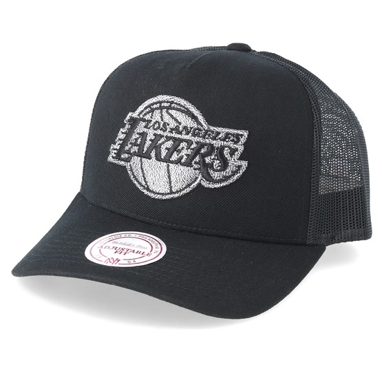 La Lakers Melange Logo Black Trucker Mitchell Ness Caps Hatstoreworld Com