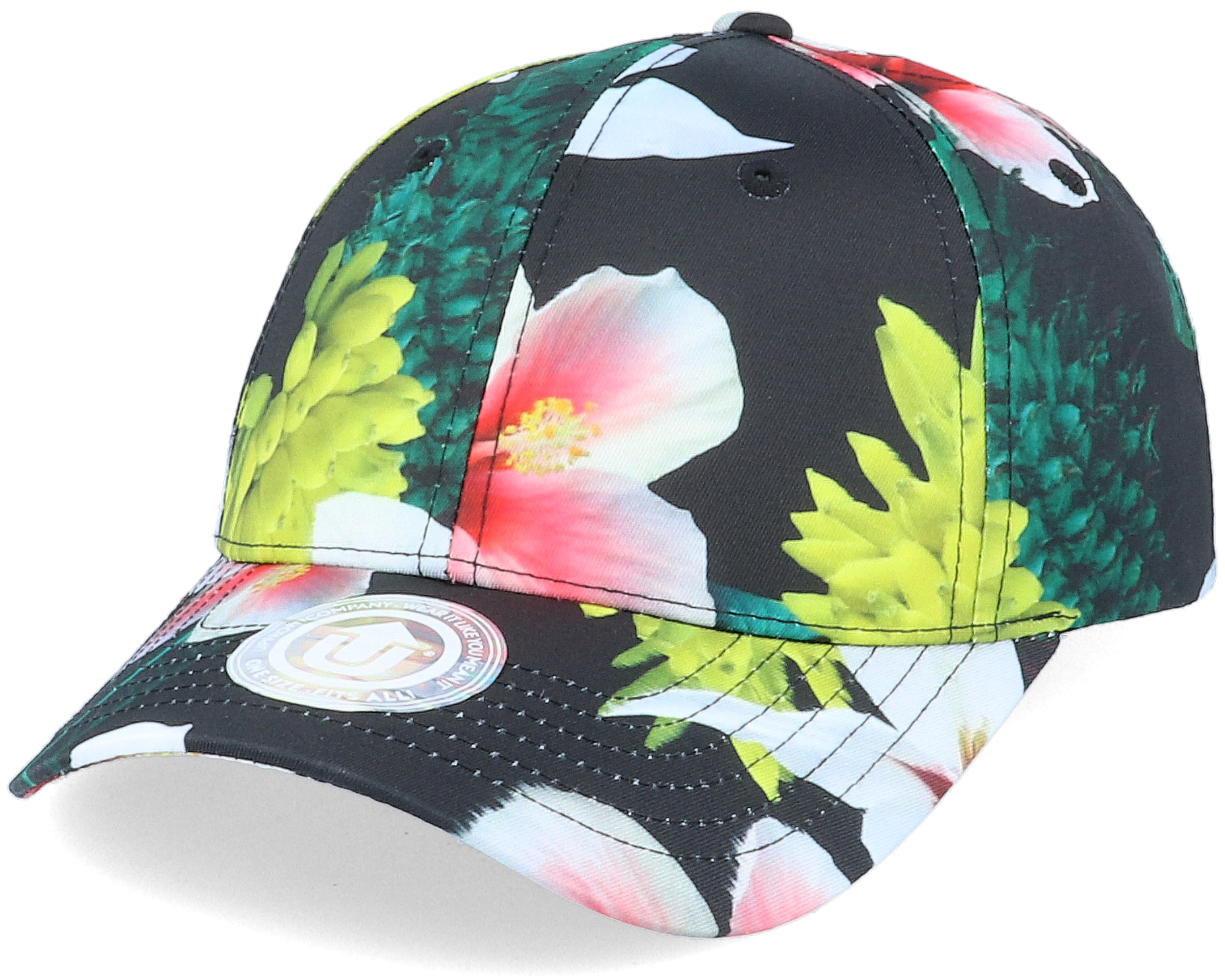 Eden Baseball Cap Black/Flowers Adjustable Upfront caps Hatstore.co.uk