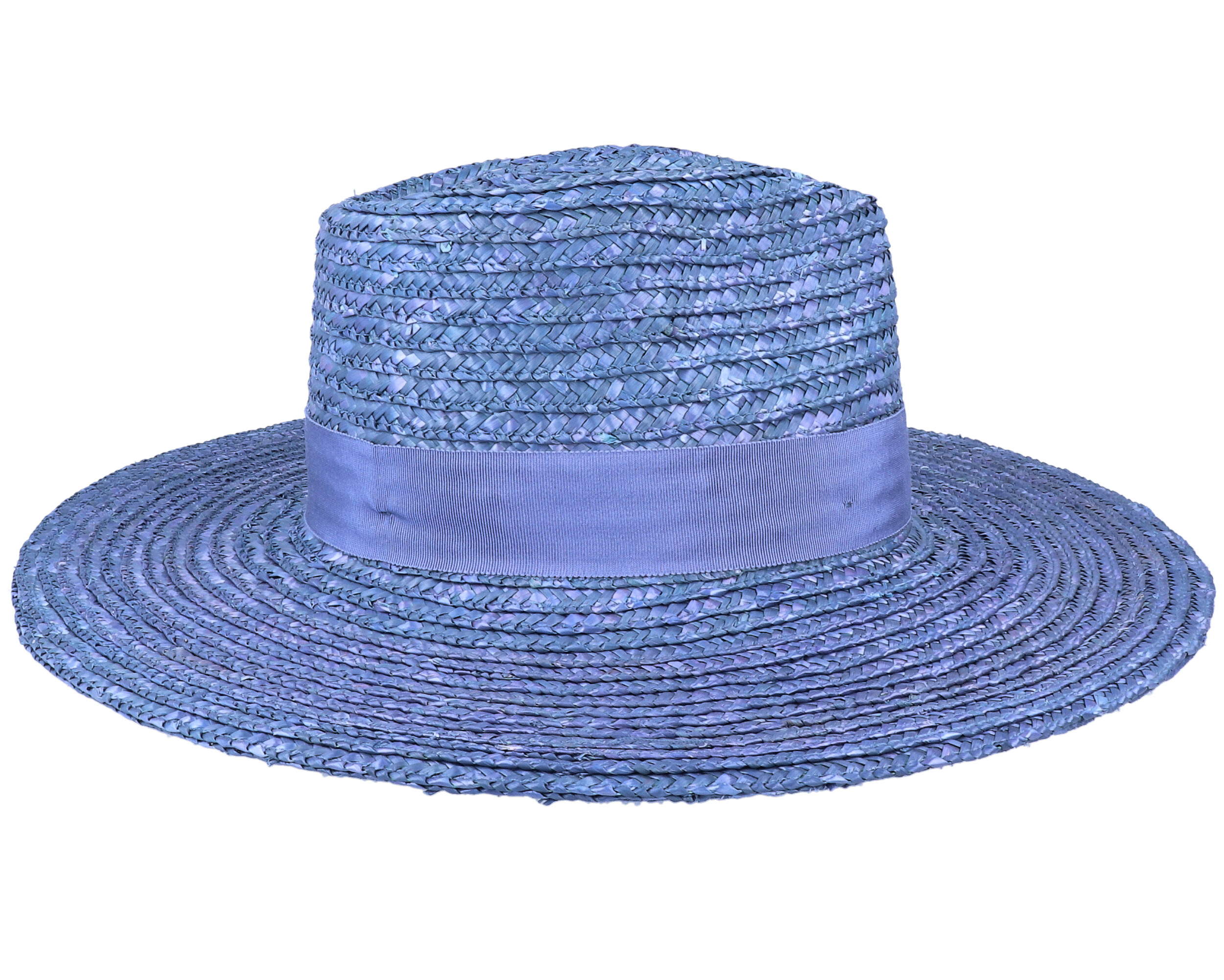 a blue straw hat