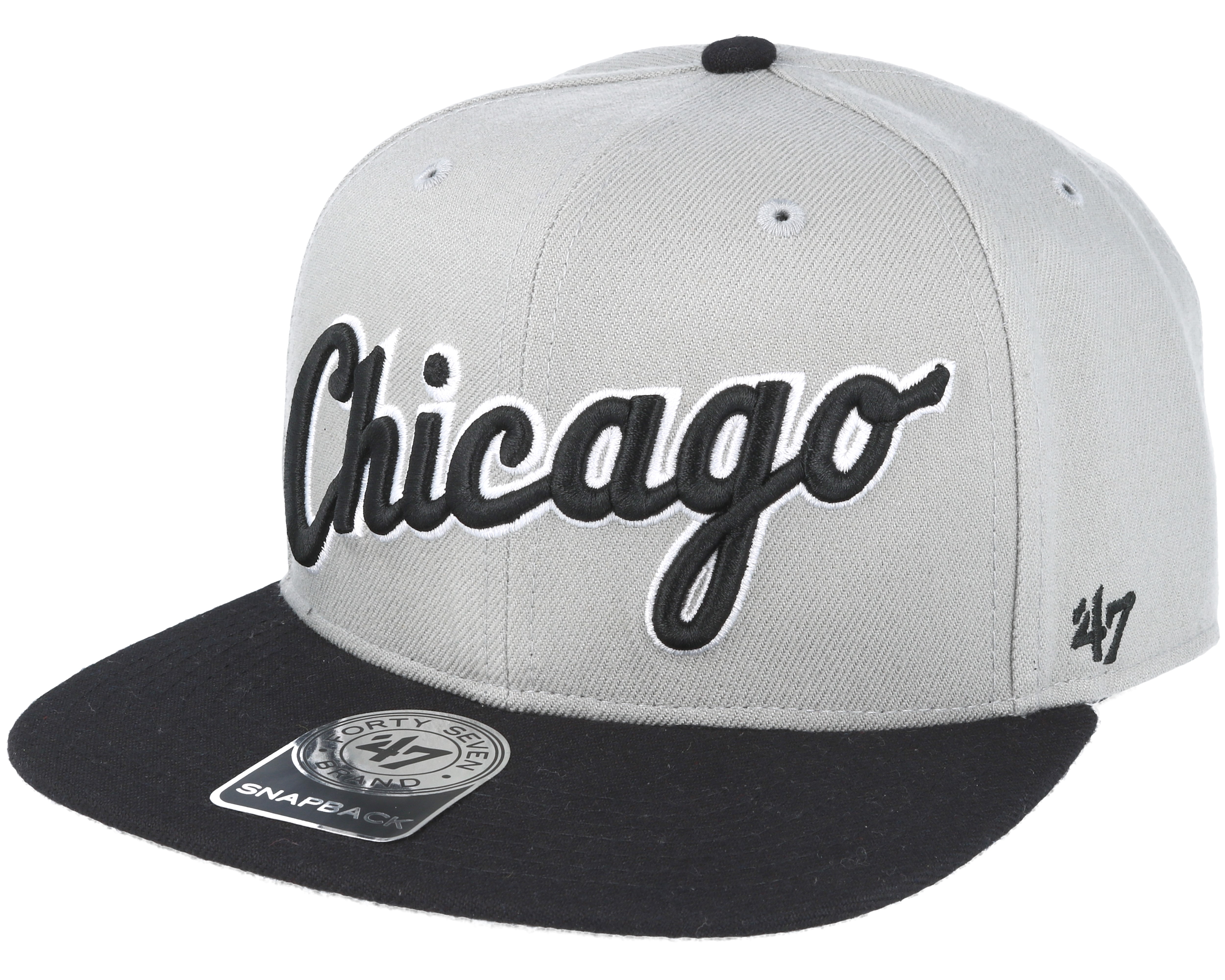 Chicago White Sox Script Side Grey/black Snapback 47 Brand caps