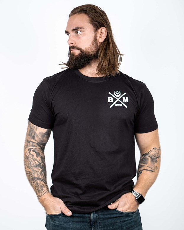 Cross Chest Black/White T-Shirt - Bearded Man t-shirt - Bearded Man