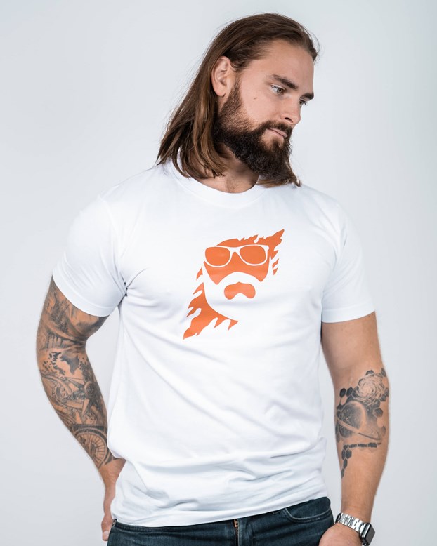 white t shirt with orange