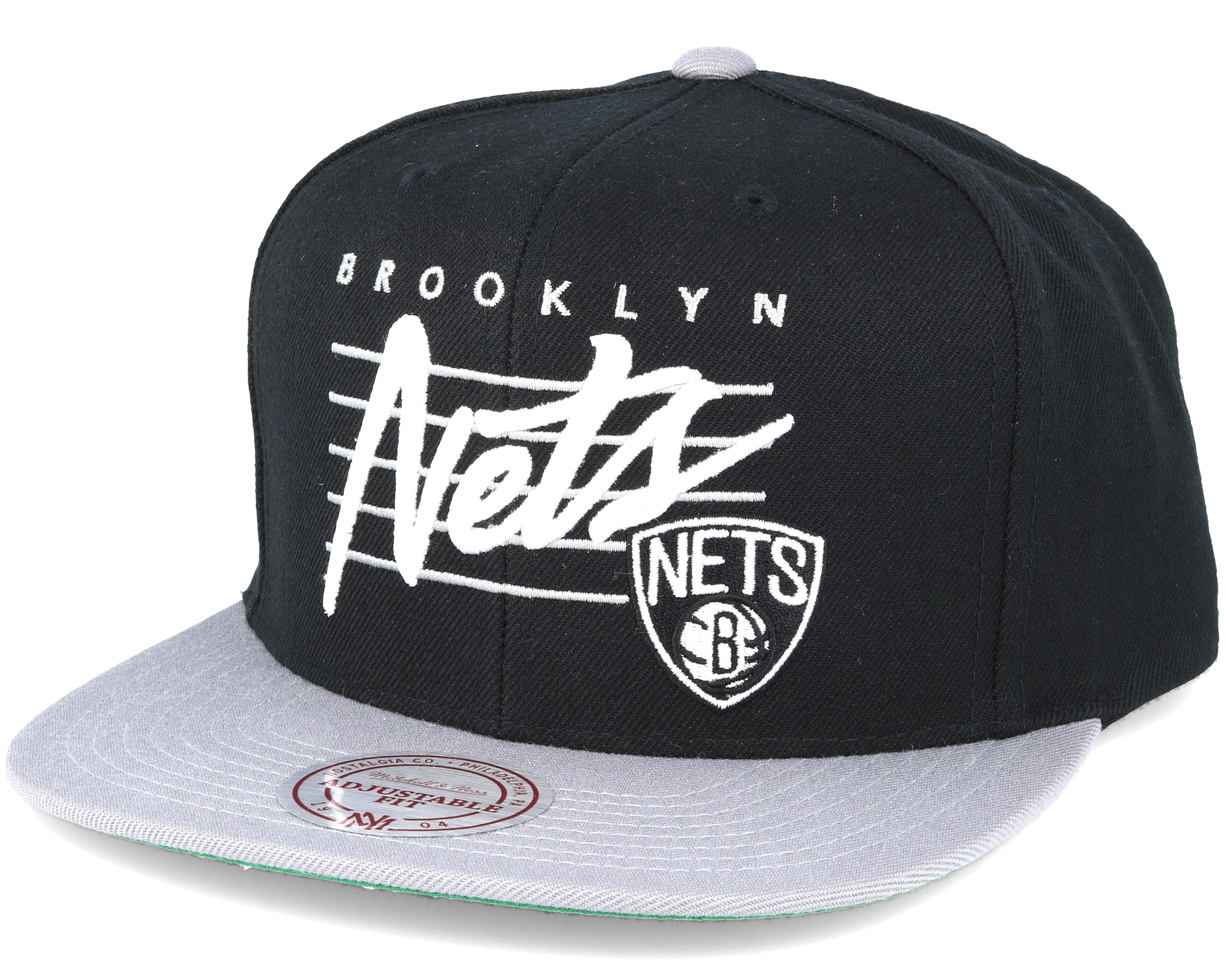 Brooklyn Nets Cursive Script Logo Black Snapback - Mitchell & Ness caps ...