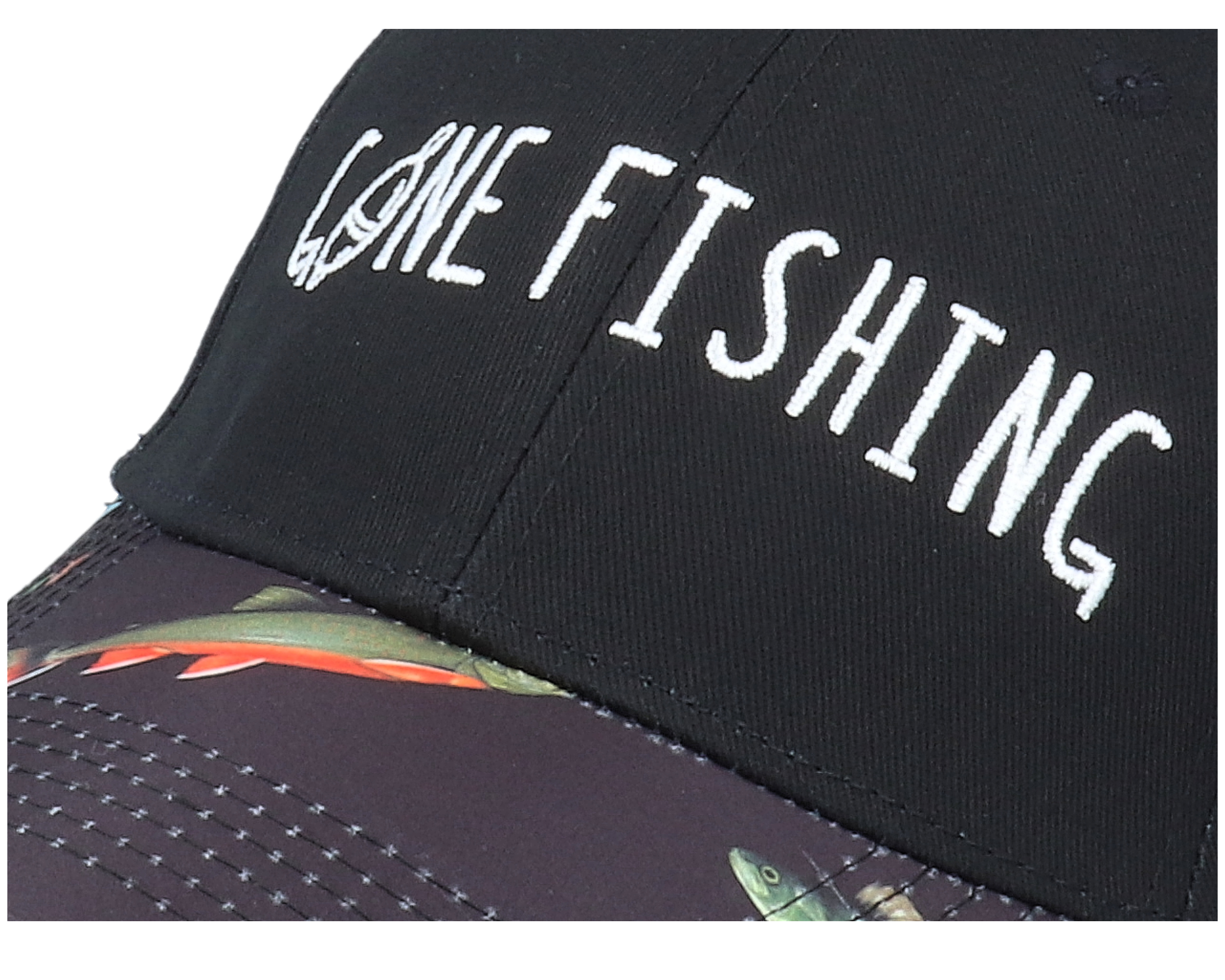 Gone Fishing Cap Hooked Black Adjustable SQRTN caps Hatstore.co.uk
