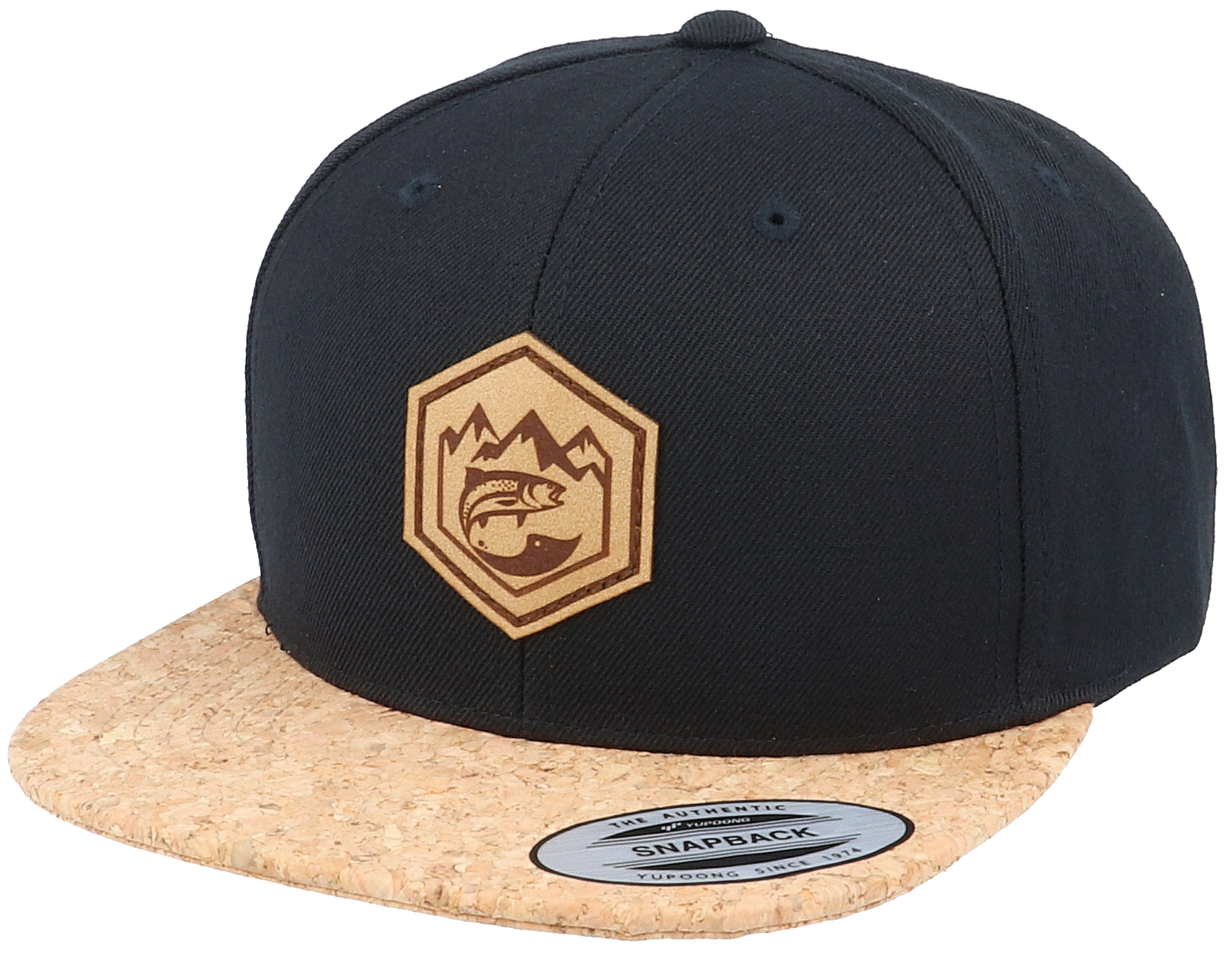 Mountain Badge Fish Patch Black/Cork Snapback Hunter cap Hatstore.de